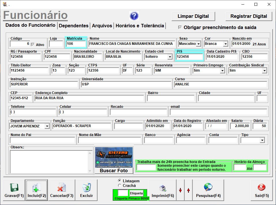 ve software vantagens  PONTO BIOMÉTRICO DE FUNCIONÁRIO